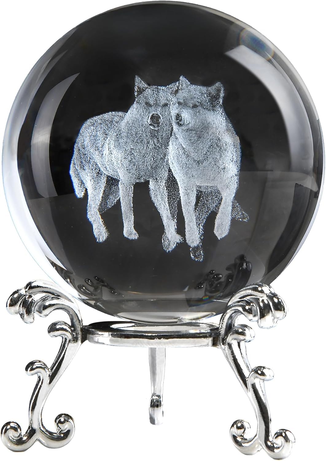 vskikris 2 Pcs 3D Wolves Crystal Balls with Silver Stand