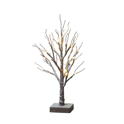 Hairui Lighted Tabletop Artificial Small Tree Snow Dusted 24 LED 18IN Battery Operated with Timer Indoor Use for Halloween Christmas Tree Decoration