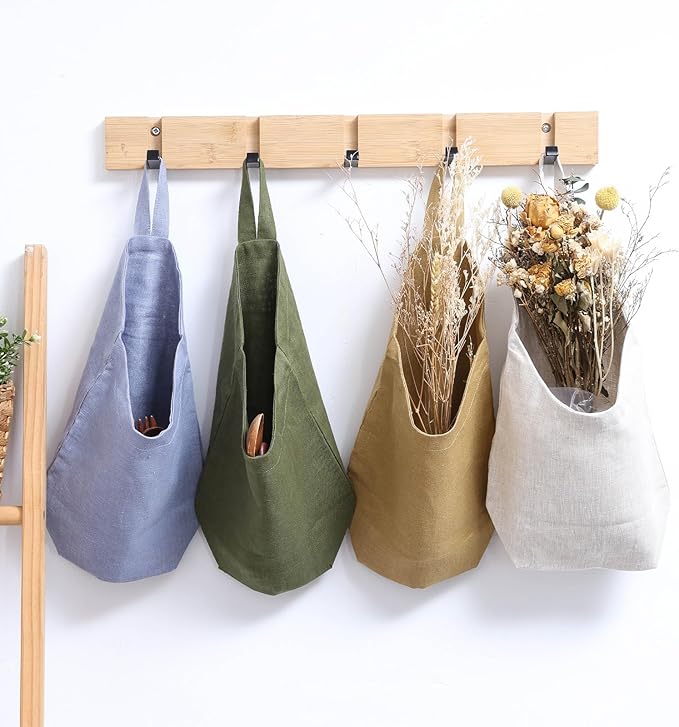 100% Linen Hanging Storage Bags Baskets 2 Pcs, Small Wall Storage Bag