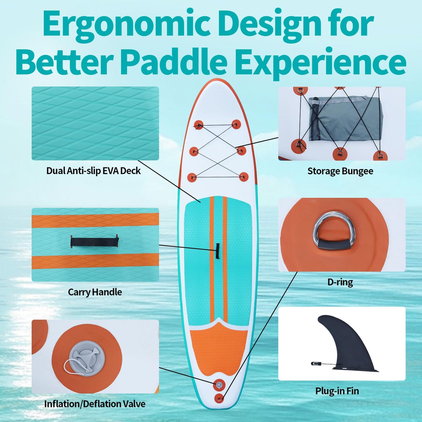 XHYCPY Inflatable Stand Up Paddle Board with SUP Accessories, Anti-Slip EVA Deck, 10’4’’ Inflatable Paddle Boards for Adults and Youth of All Skill Levels