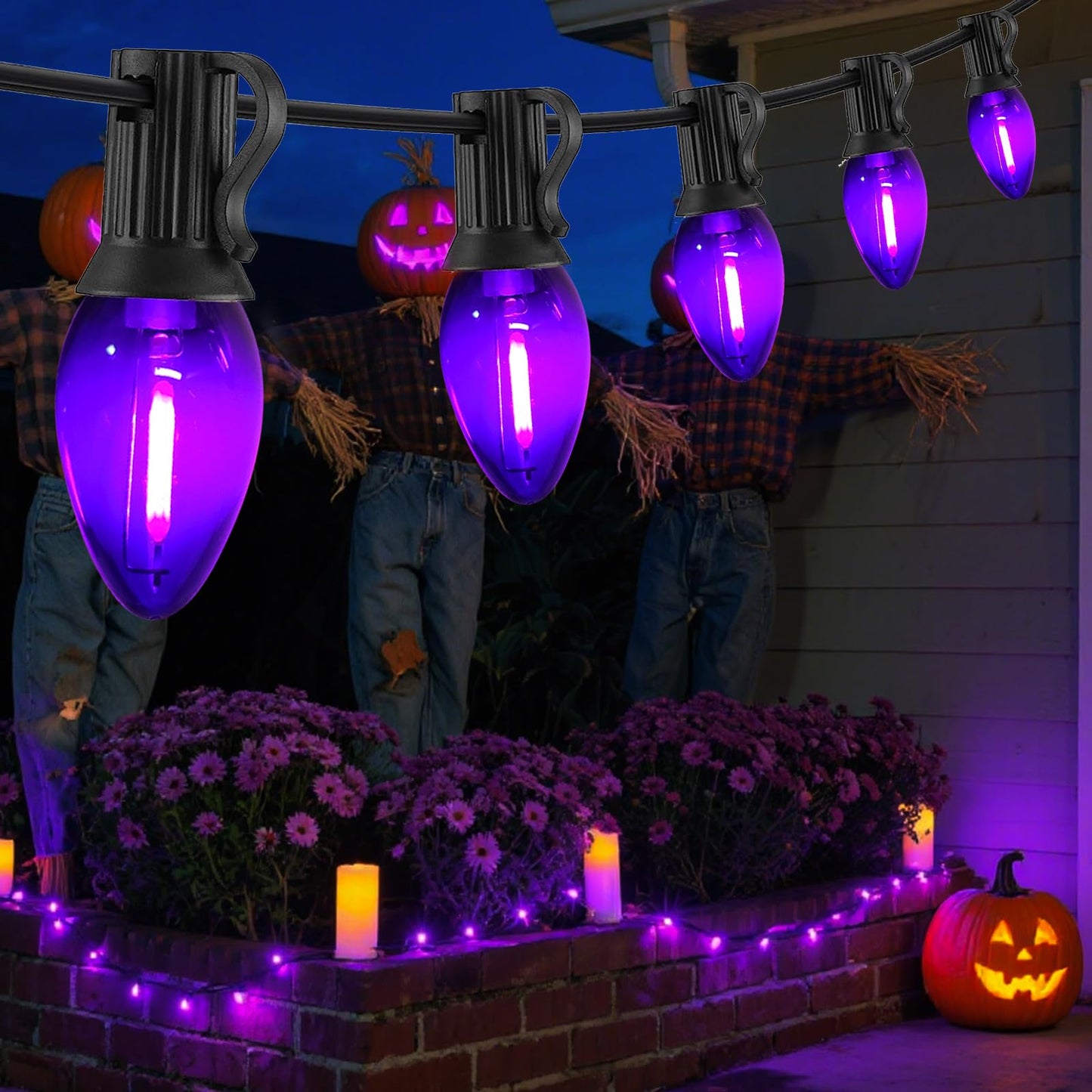 CHYParty 10 Pack C7 Replacement Bulbs, Dark Purple LED Halloween Light Bulbs for Outdoor String Lights, Patio, Christmas Decor, E12 Candelabra Base, Waterproof, Energy-Saving