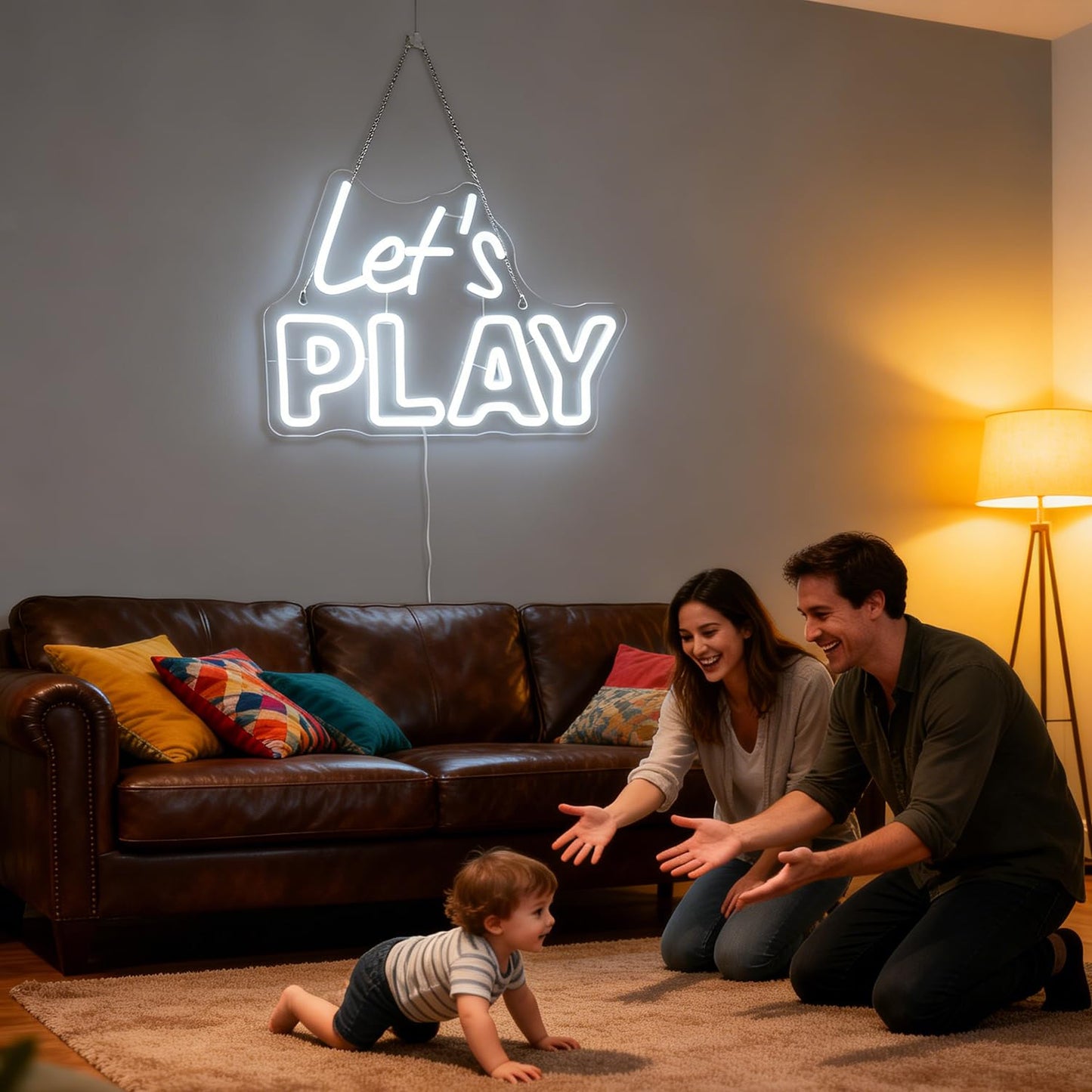 "Let's Play" Playful Neon Light - Fun & Engaging LED Wall Art for Game Room, Playroom, Kids Bedroom or Family Room Decor, Dimmable USB, Inviting Gift for Gamers, Kids & Families