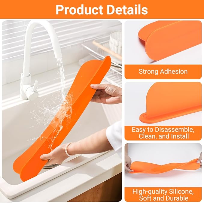 19.29 inch Sink Water Splash Guard, Silicone Sink Splash Guard, Backsplash