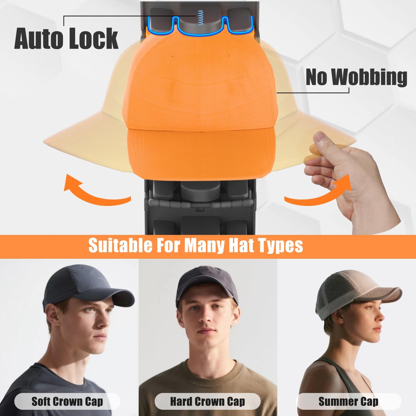 BRUBEQO Hat Organizer for Baseball Caps 2 Packs with Built-in Spring Clips - Wall Mount Closet Hat Rack Holder,Storage for Door/Closet Display Hat Racks Hanger (Strong Adhesive & Screws) Matte Black.