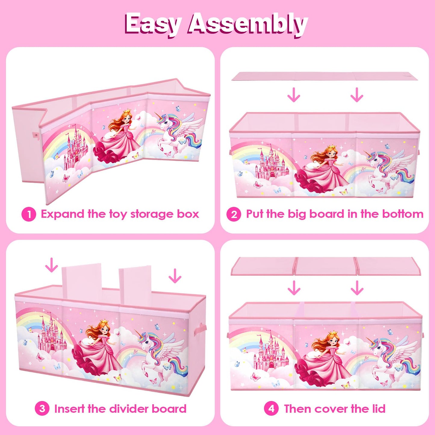 Toy Storage Bin with Lids,Extra Large Toy Box Chest with Handles for Kids Boys Girls,Collapsible Storage Organizer Box Bin Basket for Bedroom,Playroom, Nursery,37.8"x12.6" x15.7",Princess Unicorn