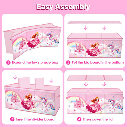 Toy Storage Bin with Lids,Extra Large Toy Box Chest with Handles for Kids Boys Girls,Collapsible Storage Organizer Box Bin Basket for Bedroom,Playroom, Nursery,37.8"x12.6" x15.7",Princess Unicorn
