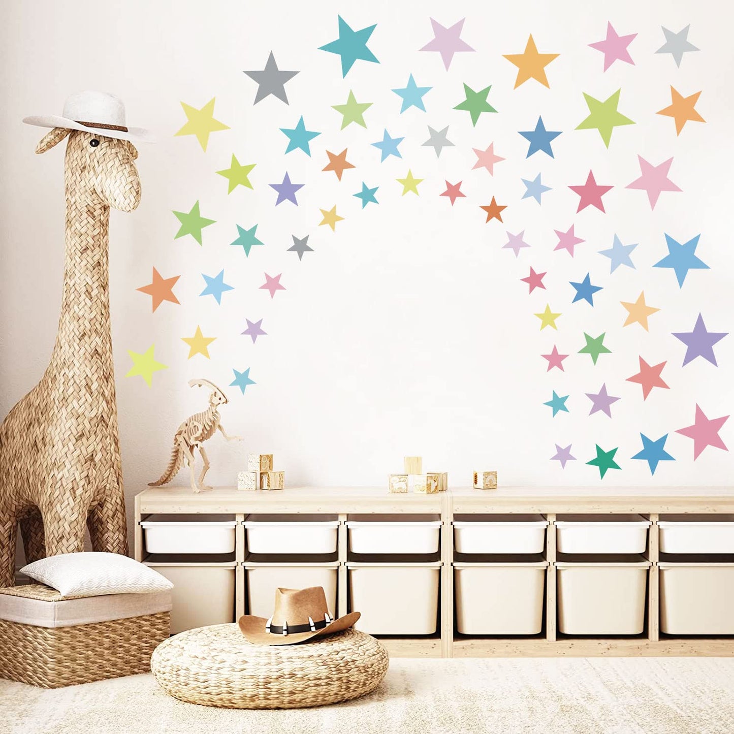 Supzone 165Pcs Colorful Boho Star Wall Decals Rainbow Colors DIY Vinyl Wall Art Sticker for Kids Baby Nursery Bedroom Playroom Kindergarten