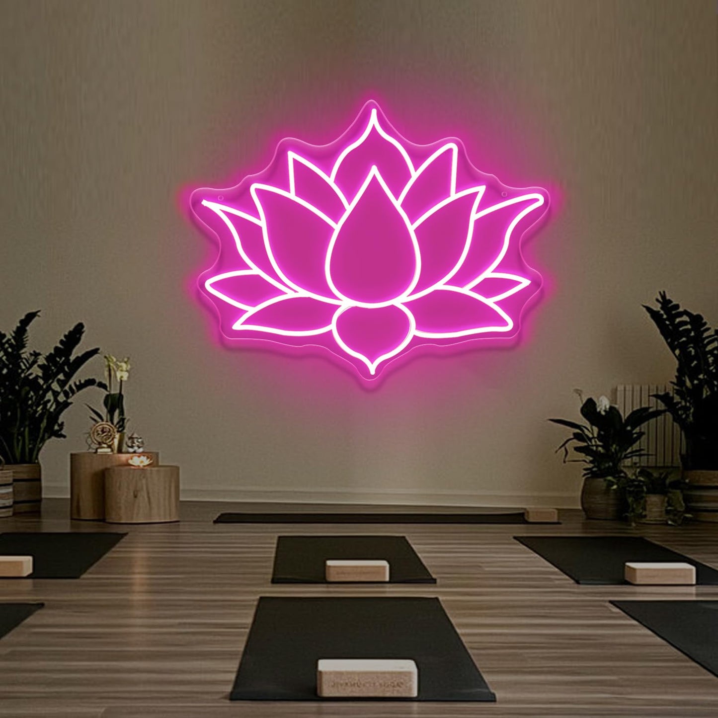 Geometric Lotus Flower Neon Sign – Mandala Style LED Wall Light for Yoga Room, Meditation Space, Indian Festival Decor, Zen Spiritual Wall Art 15” × 13”