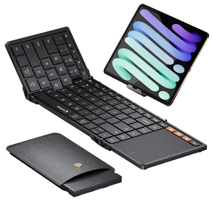 ProtoArc Foldable Keyboard with Touchpad, XK01 TP Folding Portable Keyboard, Full Size Keys, Large Trackpad Bluetooth Travel Keyboards for Laptop PC Tablet - Black