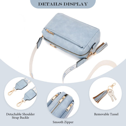 Roulens Triple Zip Small Crossbody Bag for women,Wide Strap Cell Phone Purse Shoulder Handbag Wallet with Credit Card Slots