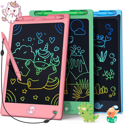 FLUESTON LCD Writing Tablet for Kids,Drawing Tablet for Boys Girls 3 4 5 6 7 8 year, 8.8 Inch 3pcs in 1 Pack Drawing Pad Toy Christmas Gifts for Toddler, Educational Doodle Board Cute Dinosaur Unicorn