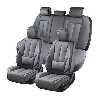 Coverado Car Seat Covers Full Set, Seat Covers for Cars, Gray Car Seat Protector Waterproof, Nappa Leather Car Seat Cushion, Car Seat Covers Front Seats and Back Fit for Most Cars