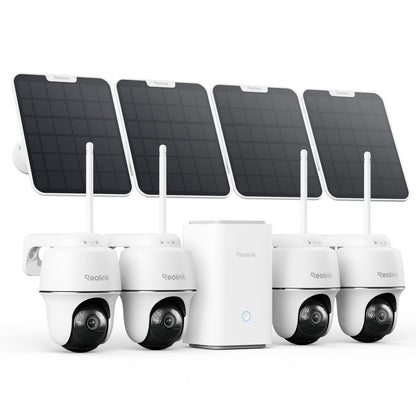 REOLINK 4K Solar Security Camera Outdoor, Encrypted Local Storage Camera System, 360° Pan Tilt, Smart Detection, No Monthly Fee, Home Hub with 4X PT Ultra + Solar Panel