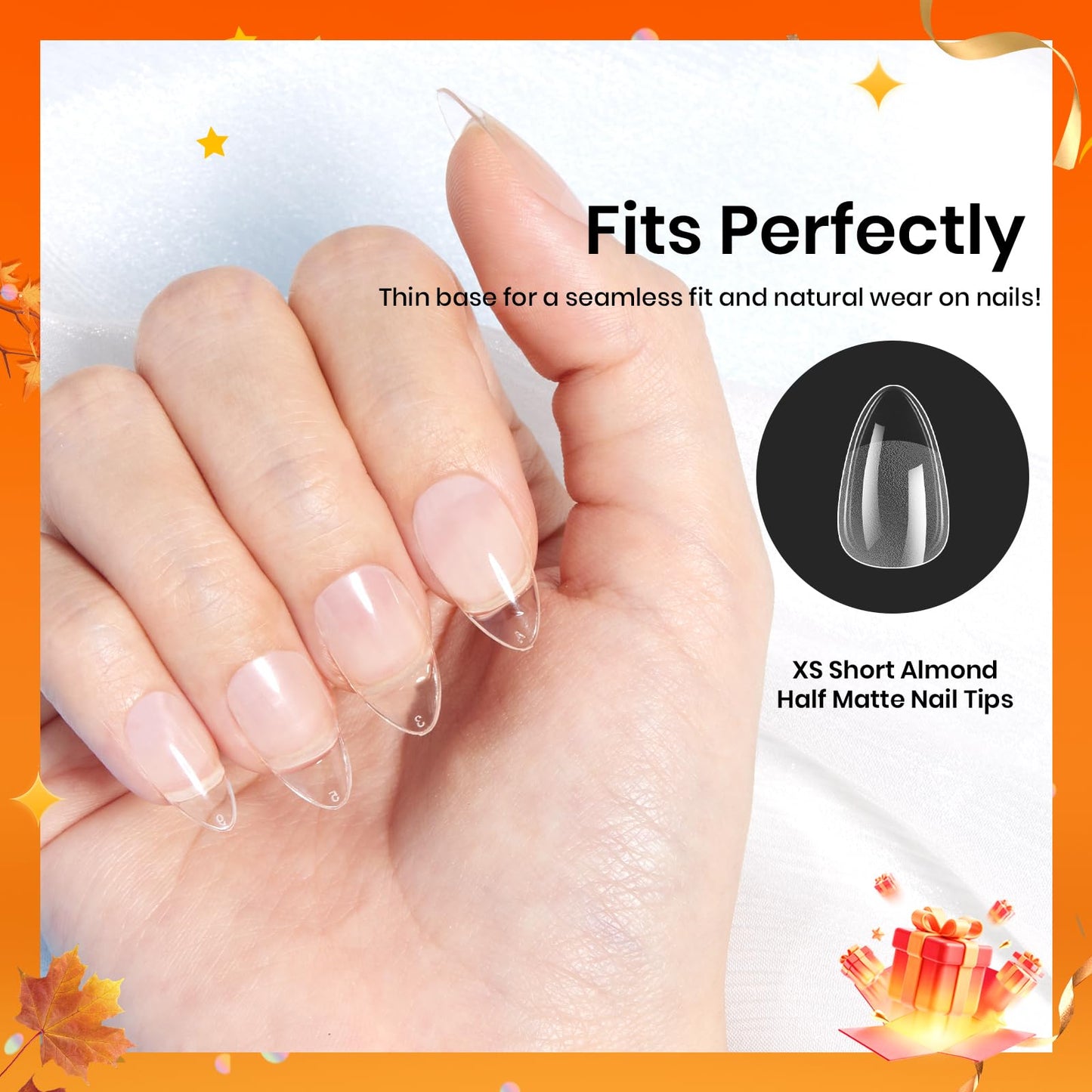 Beetles Gel Nail Kit Short Almond with Nail Dehydrator and Primer, 576Pcs Half Matte Etch-X Gel Nail Tips Solid Nail Glue Mini Nail Lamp Acrylic Nail Tips Easy DIY Nail Extension Set Gift for Women