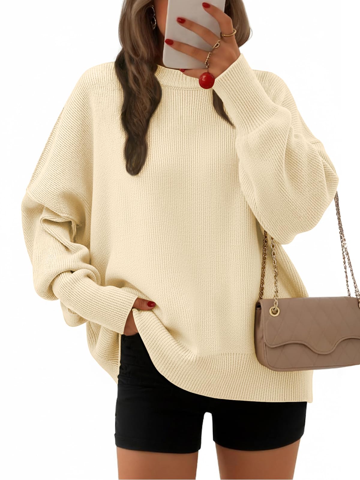 EFAN Women's Oversized Sweaters 2025 Fall Crewneck Batwing Sleeve Pullover Sweaters