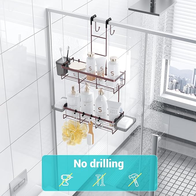 Over the Door Hanging Shower Caddy: Rustproof Hanging Organizer over the Door