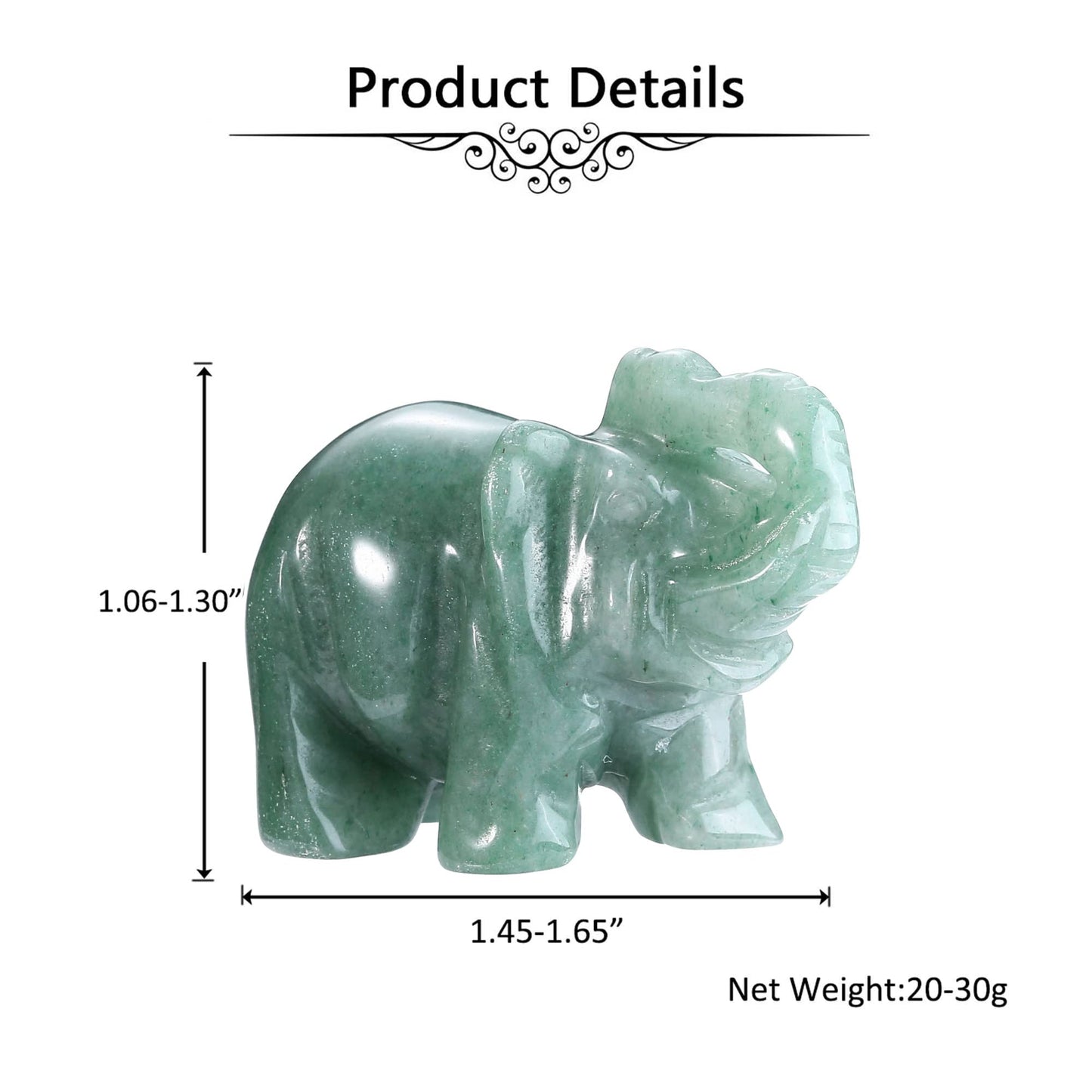 Jovivi 2 Pcs Natural Carved Healing Gemstones Crystal Elephant Figurines Statues 1.5'' Home Room Decor Desk Decoration Christmas Ornaments in Gift Box - Green Aventurine