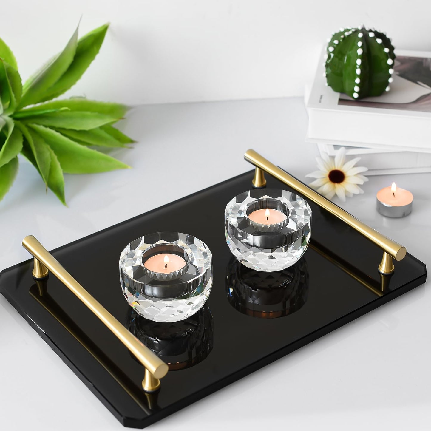 Crystal Candle Holders Set of 2, Tea Wax Ultra Elegant & Modern Centerpiece Home Décor,Wedding