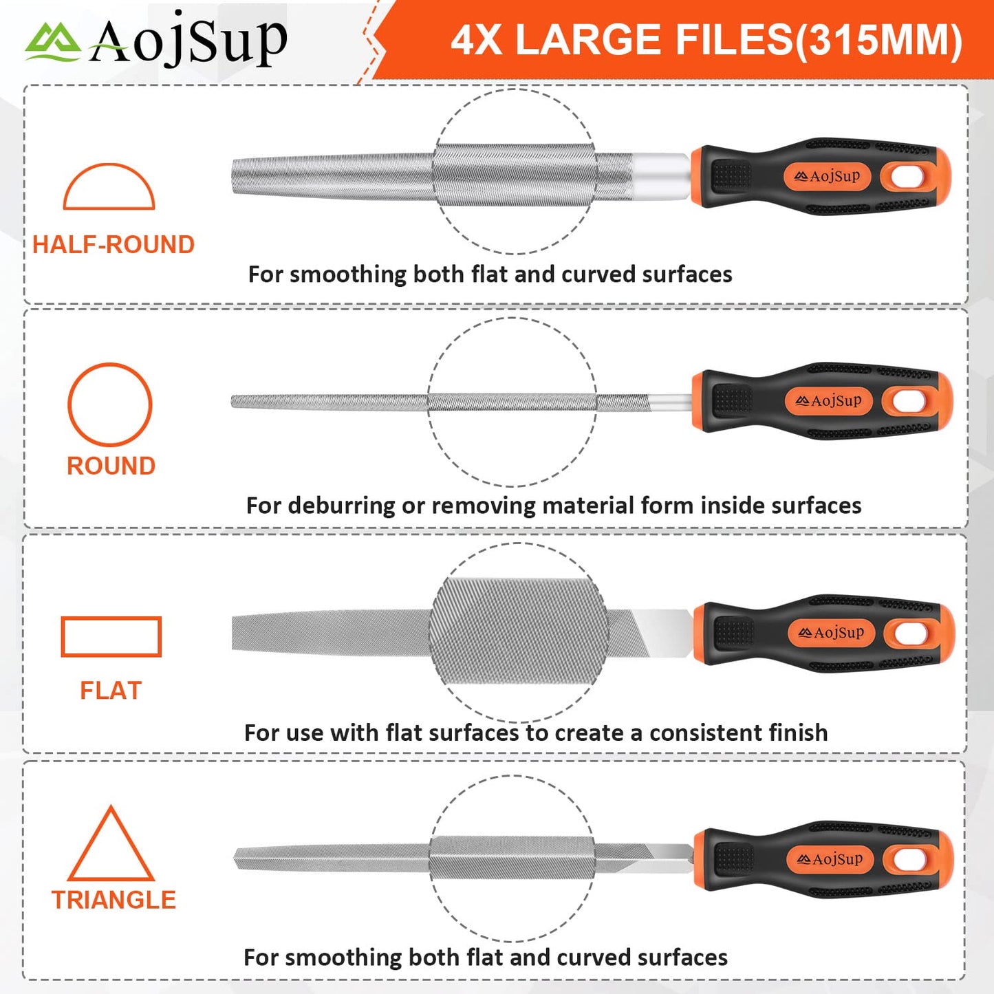 AojSup 17Pcs Metal File Set, Professional Files Tools, Premium Metal Files with Suitcase, 4X Large Files - Flat/Triangle/Half-Round/Round File&12x Needle Files, Perfect for Wood, Metal&DIY Project