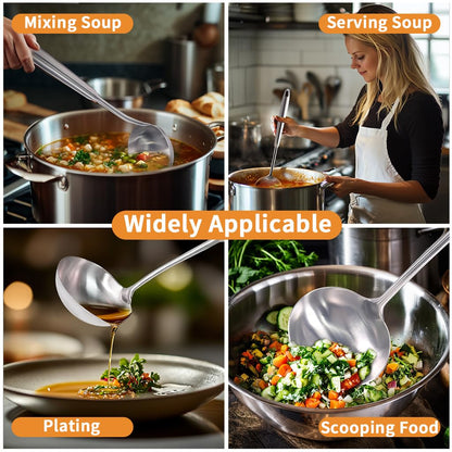 5 Pcs Newness Cooking Utensils Set, 304 Stainless Steel Kitchen Utensils Set, Metal Kitchen Accessories, Include Soup Ladle, Slotted Skimmer Spoon, Spaghetti Spoon and Spatula, Dishwasher Safe