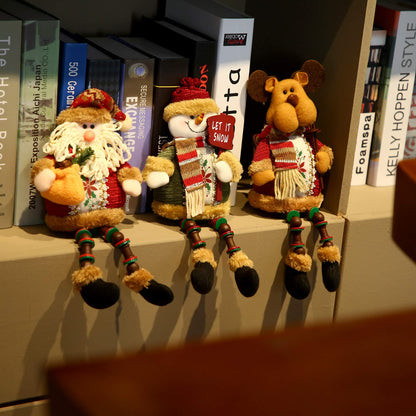 Sumind 3 Pcs Christmas Sitting Doll Santa Claus Snowman Reindeer Sitter Christmas Ornament with Long Legs Xmas Figurines Plush for Table Fireplace Home Decoration