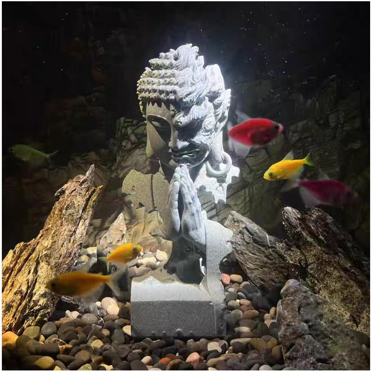 livelyfish Meditating Buddha Statue Zen Garden Statues Sandstone Thinker Buddha Sculpture Figurine for Fish Tank Aquarium Home Decorations, Gift (C)