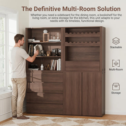 Trygoal 3-Shelf Open Bookcase, Stackable Wood Bookshelf, Mid Century Modern Freestanding Storage Cabinet, Multi-Purpose Organizer for Bedroom, Living Room, Kitchen, Bathroom, Dining Room, Walnut