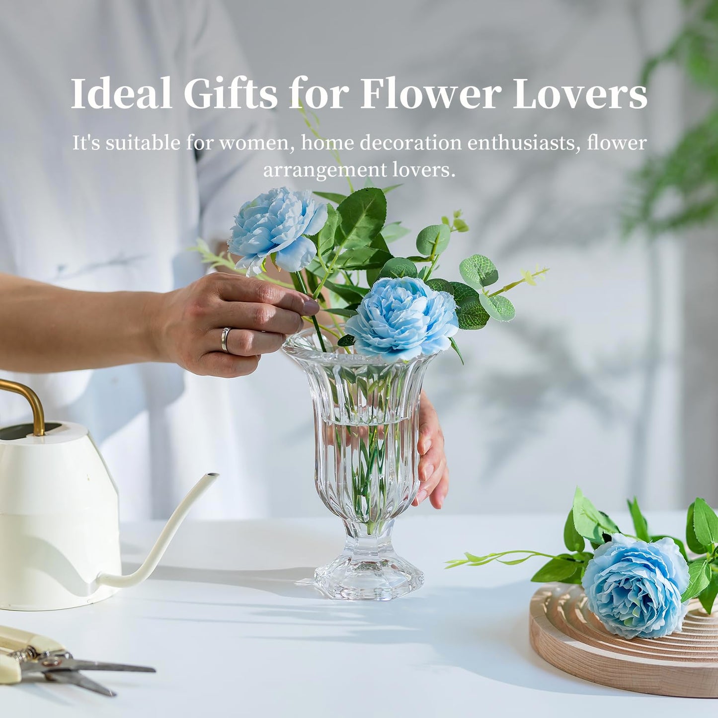 Glasseam Crystal Vases for Flowers, 7.5in Tall Vase Set of 6, Clear Glass Compote Vases and Ribbed Pedestal Bowls for Living Room Decorations Dining Table Home Decor
