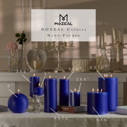 MOZEAL Hand-Poured, 3 Inch Royal Blue Round Ball Candles - Elegant Royal Blue Round Pillar Candles Set of 3, Dripless, Unscented, Smokeless, Ideal for Formal Events.