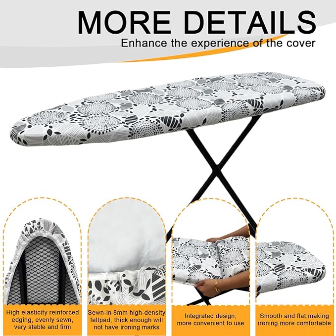 Ironing Board Cover and Pad, Sewn-in Thick Feltpads, Elastic Edge, Fits