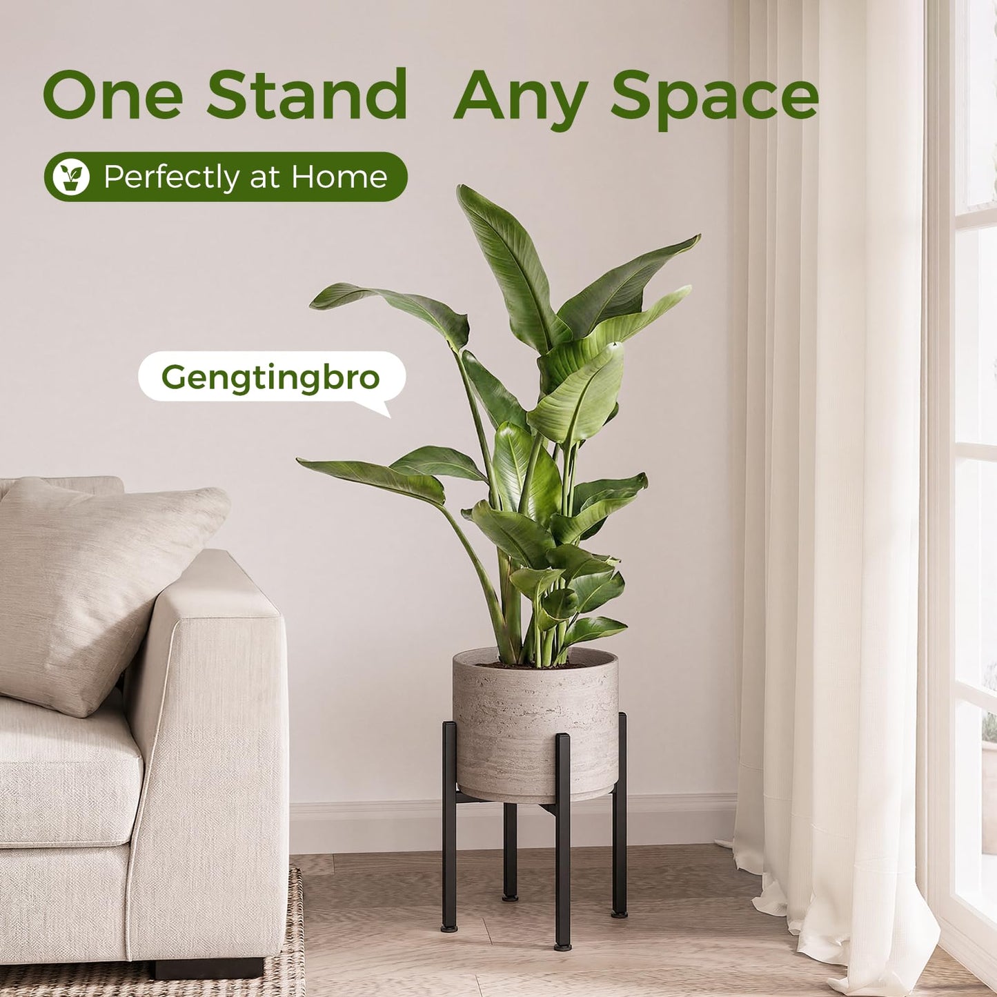 GENTINGBRO Adjustable Plant Stand Indoor Outdoor Mid Century Plant Stand for 8-15 Inch Pots Heavy Duty Single Plant Holder Rustproof Metal Plant Stand with Leveling Feet Plant Rack for Patio Balcony Living Room Golden