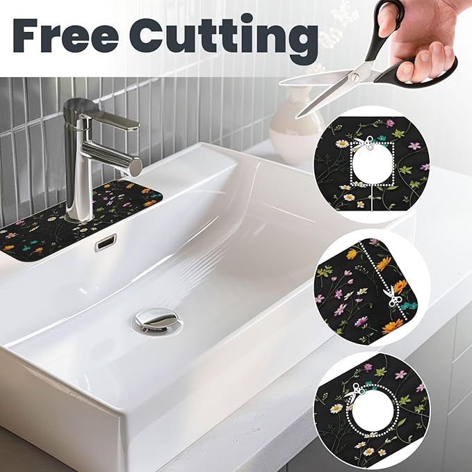 Flower Branch Pattern Design Cute Kitchen sink faucet pad, strong water