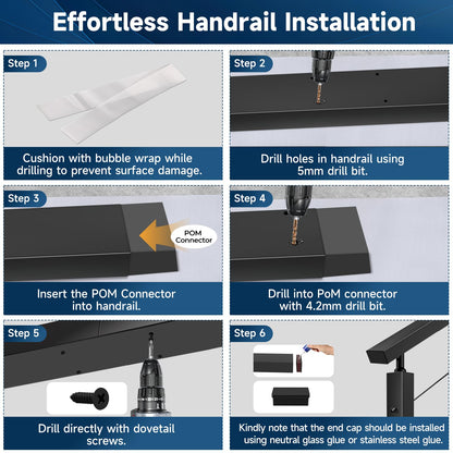 Gyykzz 8FT Stainless Steel 304 Handrail Black 3Pack, Rectangular Handrail Flat Top Rail with SS304 End Cap and POM Connecting Blocks for Indoor Outdoor Deck Stair Cable Railing System DIY Balustrade