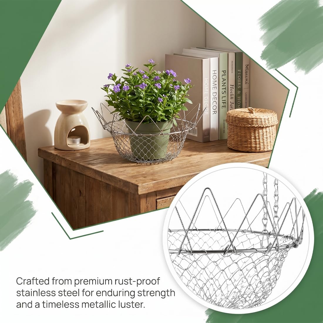 Adjustable Planter Insert, Heavy-Duty Rustproof Stainless Steel Plant Riser for Large Pots, Outdoor and Indoor Flower Pot Filler with Chains, Decorative Plant Elevator for Home Patio Balcony Garden