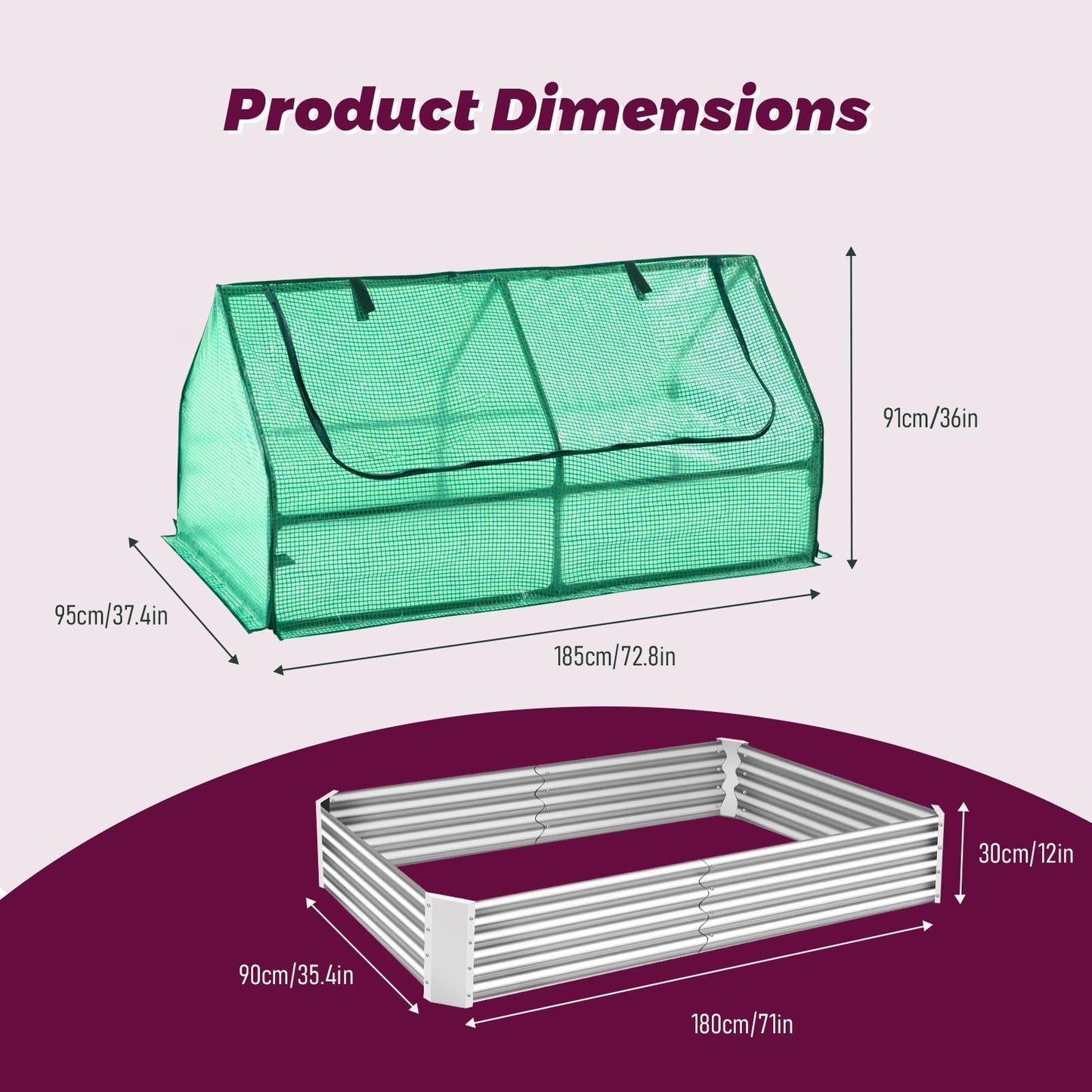 Galvanized Raised Garden Bed with Cover, 6x3x1ft Bottomless Box Metal Planter with Dual 2-Tier Roll-Up Windows, Mini Greenhouse for Patio Garden Outdoor Growing Vegetables (Green)