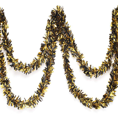 Anderson's Metallic Black & Gold Tinsel Twist Garland, 25ft Holiday Decoration, Christmas Tree Trim, Parade Float Decor, Party Supplies, Halloween, Graduation, Indoor Outdoor Event Garland