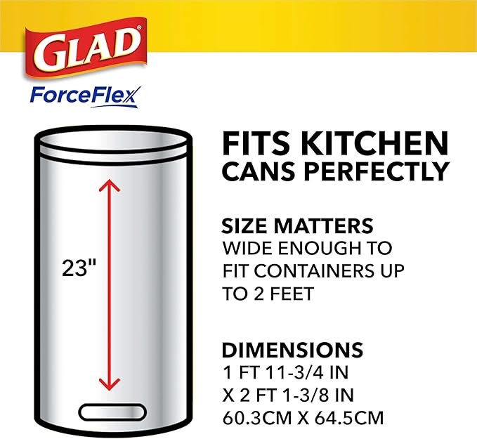 Glad ForceFlex Trash Bags 13 Gallon Gain Lemon Zest | Tall Kitchen | Drawstring