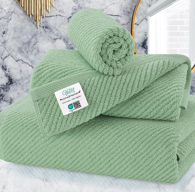 VOOVA & MOVAS Green Towels for Bathroom, 100% Cotton | Quick Dry | Soft | Thick