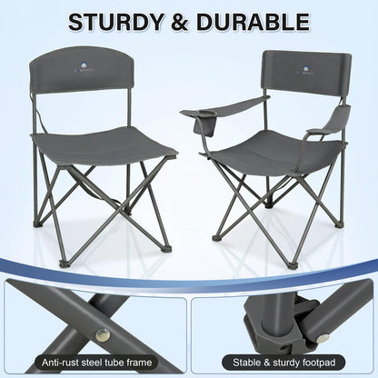 Camping Chair Set of 5,Outdoor Folding Lawn Chairs with Table for Adults,Heavy Duty Collapsible Chair Include Four Single Chairs and Camping Table with Cooler Bag for Travel Fishing Sport Picnic,Grey