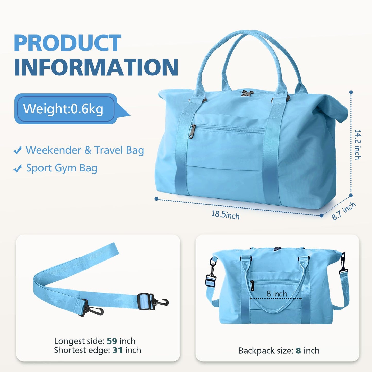 Travel Duffle, Waterproof Weekender Carry On Tote for Women, Travel Essentials Sport Gym for Men, Hospital Bag for Labor and Delivery, Overnight Luggage With Trolley Sleeve