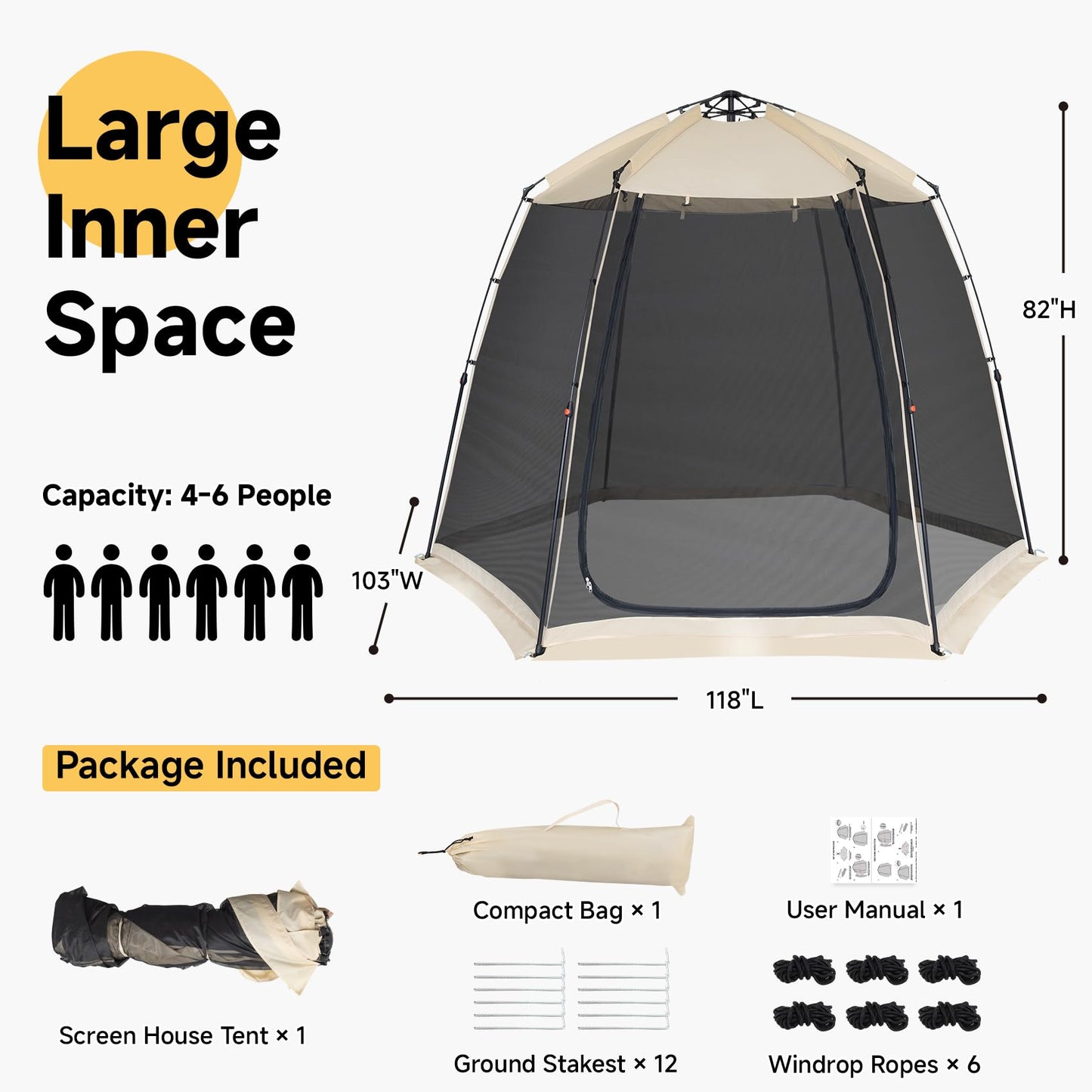 EighteenTek Screen House Gazebo, 4-6 Person Pop Up Screen Tent, Instant Screen Room with Carry Bag, Outdoor Mosquito Tent Pop-Up, Sun Shade Shelter for Patio, Garden, Backyard, Deck 10 x 10 x 7 FT