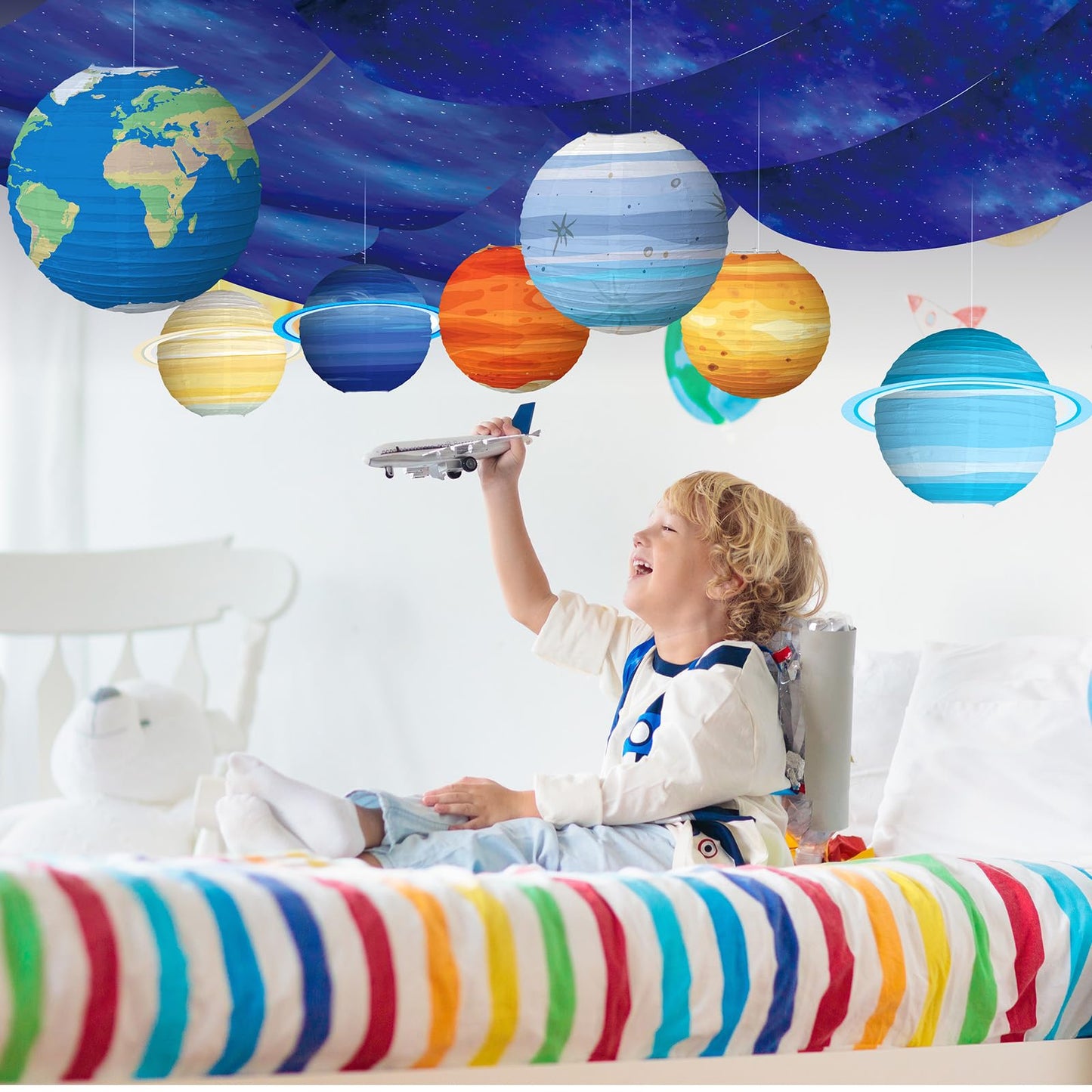 11 Pcs Galaxy Space Ceiling Decoration for Vbs 12 x 2 ft Fluorescent Light Covers 8 Solar System Paper Paper Lanterns Props Classroom Hanging Backdrop Galaxy Outer Space Birthday Party Decorations