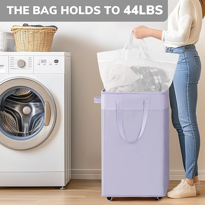 Goodpick Laundry Basket with Wheels, 75L Collapsible Laundry Baskets with