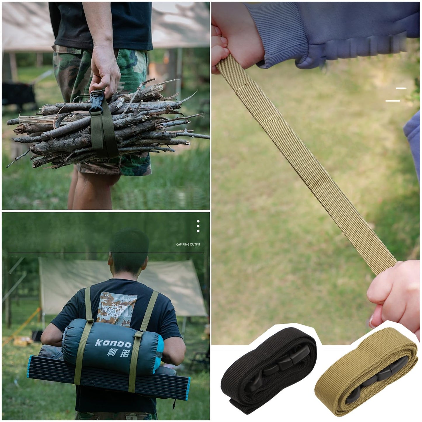 SquEqu 4 Pack Utility Strap with Quick-Release Buckle Nylon Tie Down Straps Sleeping Bag Straps for Camping Backpacking Sleeping Bags Camping Sleeping Pad Folding Camping Table Bed Roll Backpack