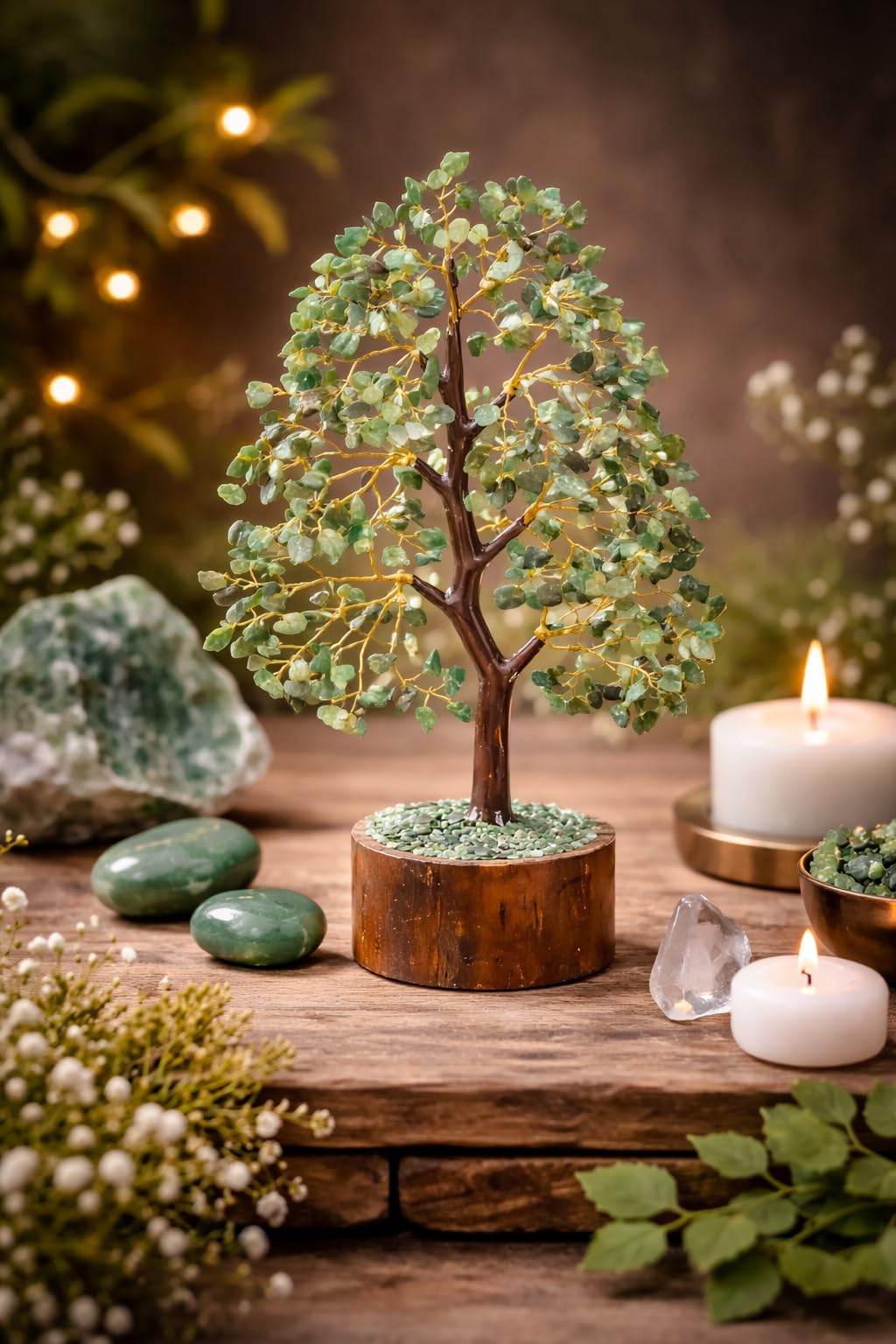Crysmona Premium Green Aventurine Tree of Life, Crystals and Healing Stones,- Crystal Tree for Positive Energy, Home Office Decor, Spiritual Gifts for Women + 1 Small Tree Gift