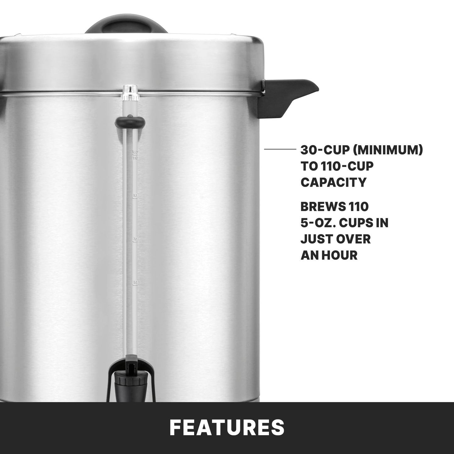 Waring Commercial Coffee Urn, 110 Cup Capacity Stainless Steel Electric Percolator, Dual Heater System for Commercial Kitchens & Catering, NSF Certified, WCU110X