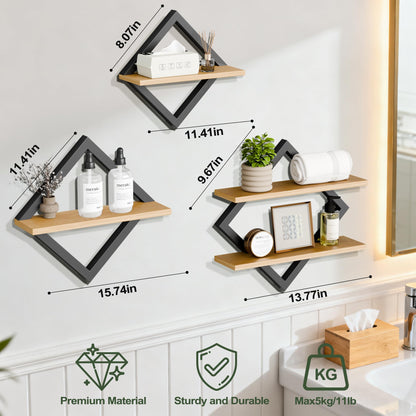 GYJZIFW Floating Shelves Set of 3-2-Tier Hanging Wall Mounted Shelves, Decorative Storage Shelf for Living Room, Bedroom, Bathroom & Kitchen, Rustic Brown (3)