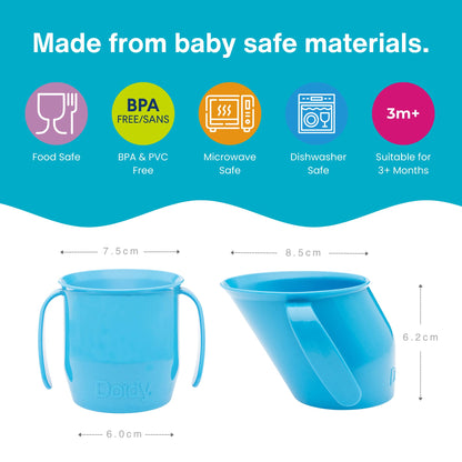 Doidy Cup Free Flow Toddler Cup | Trainer Sippy Cup (No Valve or Spout) | 3+ Months | Open Beaker with Handles for Easy Drinking | BPA-Free | 200 ml (7oz) | Blue