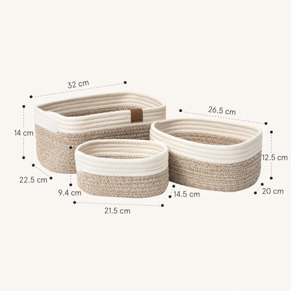 LA JOLIE MUSE Storage Baskets, Cotton Rope Woven Bathroom Storage Basket Set of 3, Small Basket Box Organizer Bins With Handles