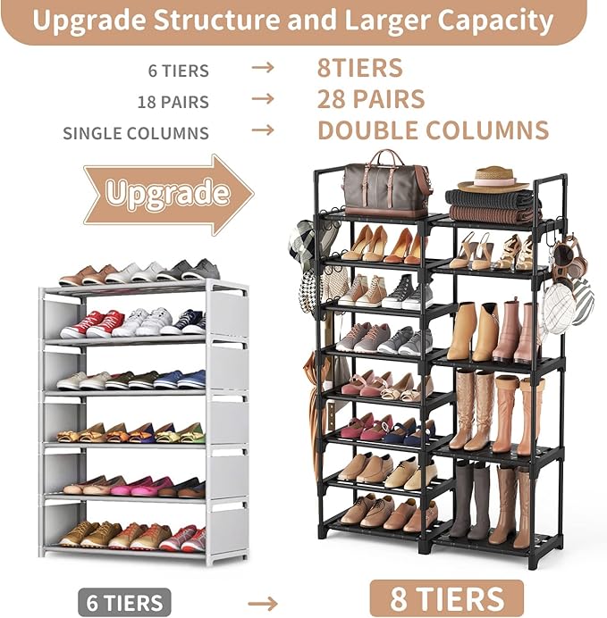 ROJASOP Shoe Rack Organizer, 8-Tier Metal Shoe Rack